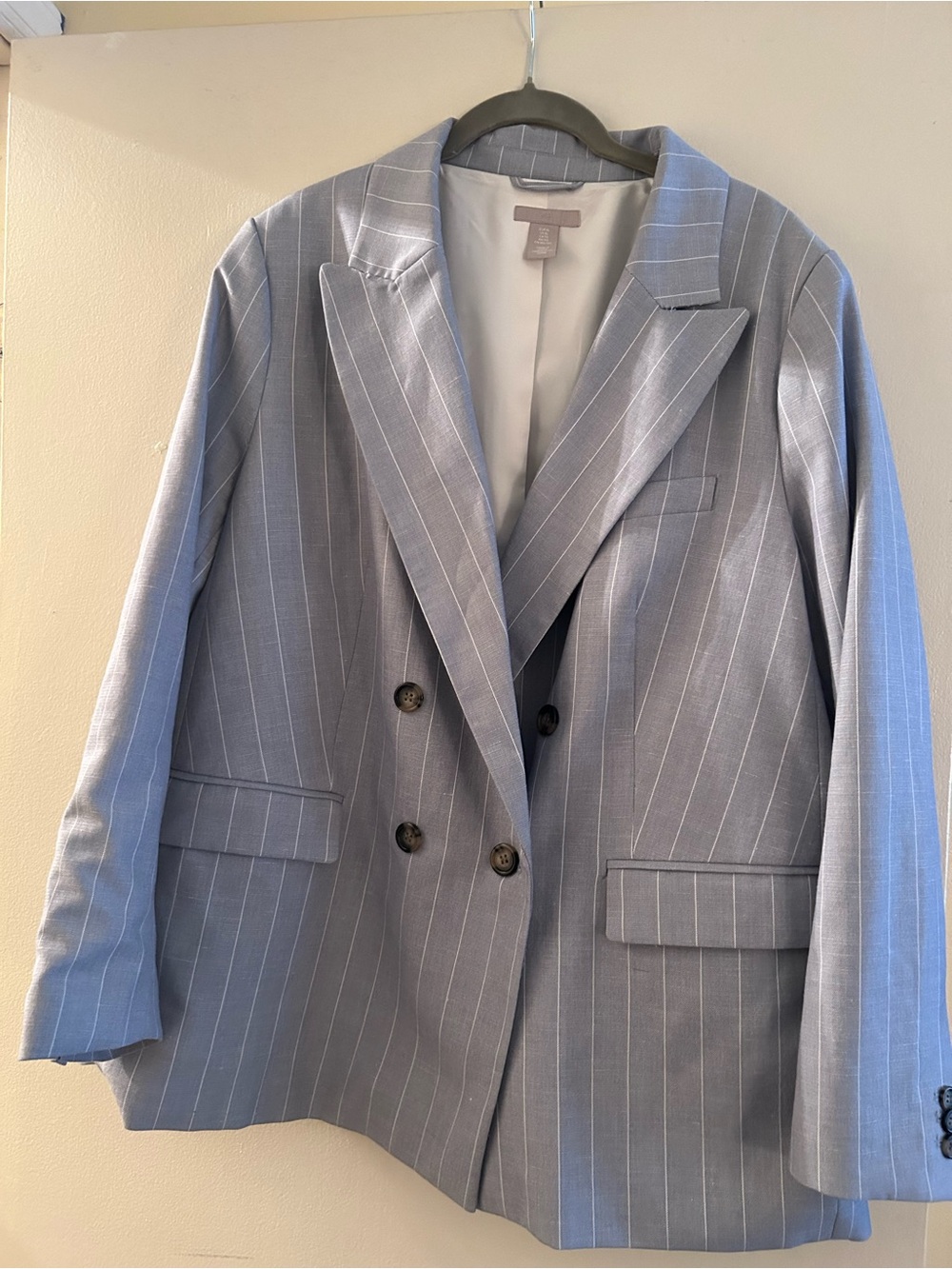 Light Blue Pinstripe Double-Breasted Blazer